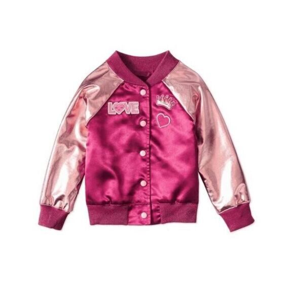 365 Kids Toddler Girls' Pink Metallic Bomber Jacket Size 4T 4 - Picture 1 of 7
